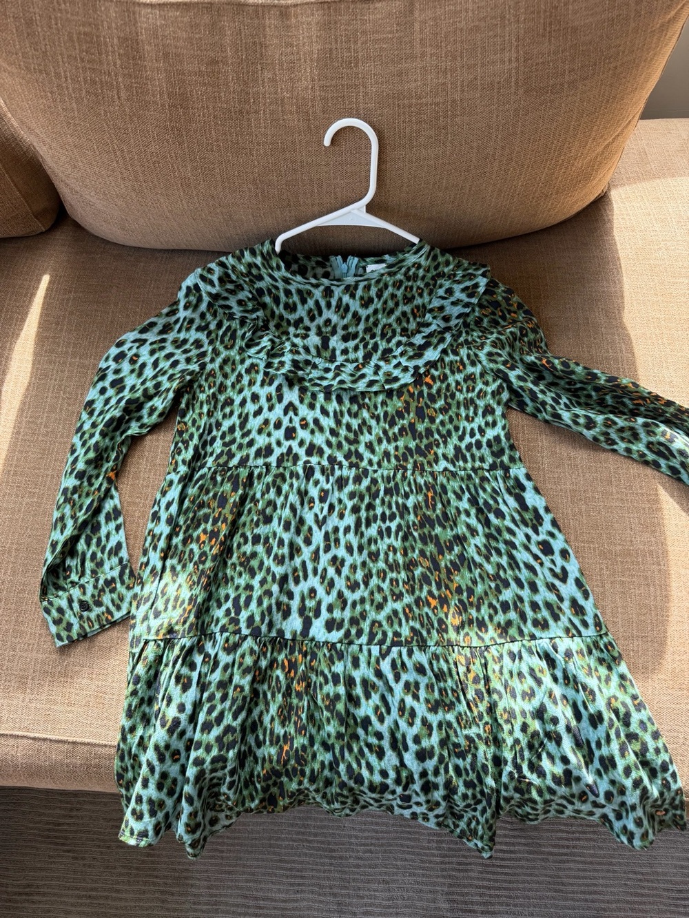 CKS Belgium Girls' Green Leopard-Print Long-Sleeve Top Dress